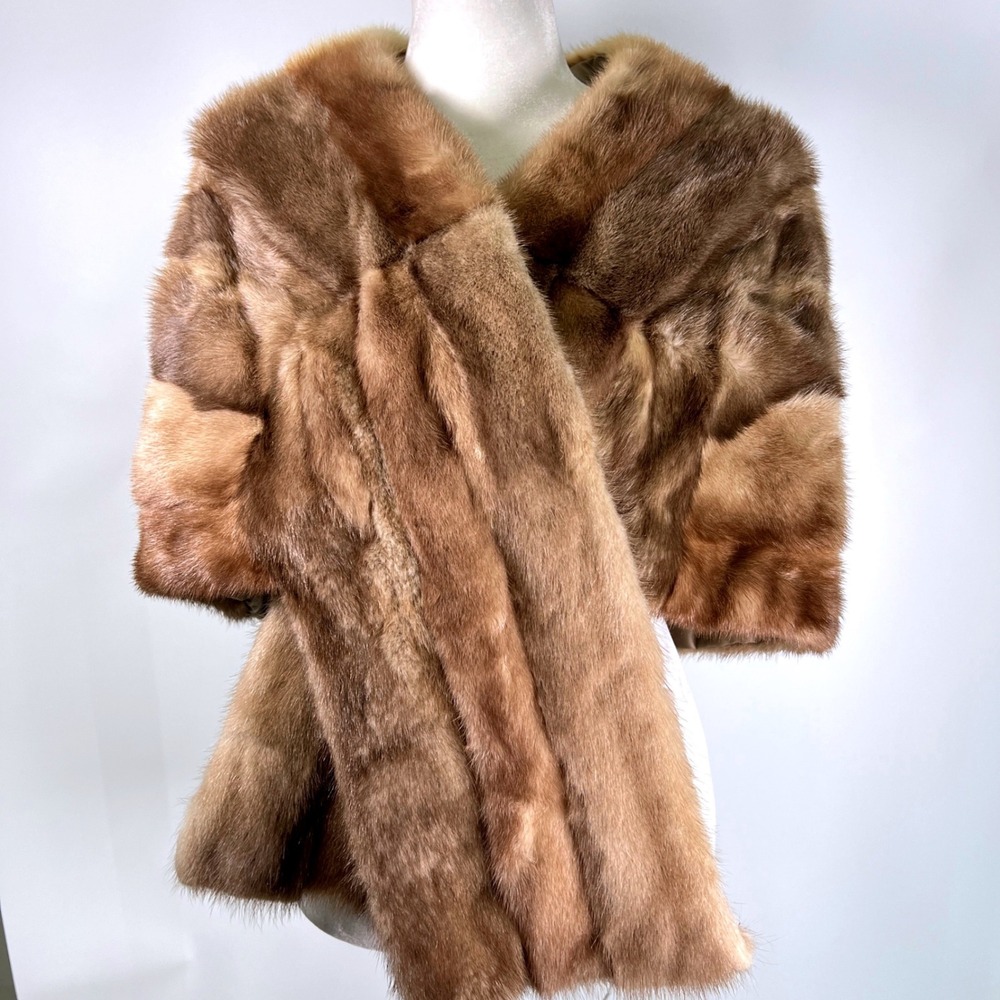 Wells Evansville Vintage Mink Fur Stole Wrap Brown Honey Shawl Collar Shrug OSFM